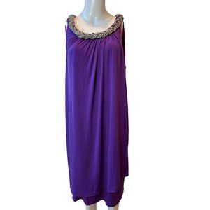 Donna Ricco Women's Shift Dress 8187409W Beaded Neck Step Hem Purple Size 18W